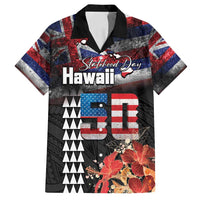 Hawaii Statehood Day Family Matching Summer Maxi Dress and Hawaiian Shirt 50th state of the United States Kakau Tattoos and Hibiscus Grunge LT03 Dad's Shirt - Short Sleeve Black - Polynesian Pride
