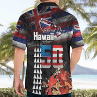 Hawaii Statehood Day Hawaiian Shirt 50th state of the United States Kakau Tattoos and Hibiscus Grunge - Polynesian Pride
