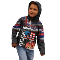 Hawaii Statehood Day Kid Hoodie 50th state of the United States Kakau Tattoos and Hibiscus Grunge - Polynesian Pride