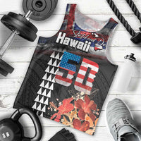 Hawaii Statehood Day Men Tank Top 50th state of the United States Kakau Tattoos and Hibiscus Grunge - Polynesian Pride