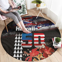 Hawaii Statehood Day Round Carpet 50th state of the United States Kakau Tattoos and Hibiscus Grunge - Polynesian Pride