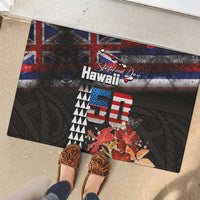 Hawaii Statehood Day Rubber Doormat 50th state of the United States Kakau Tattoos and Hibiscus Grunge - Polynesian Pride