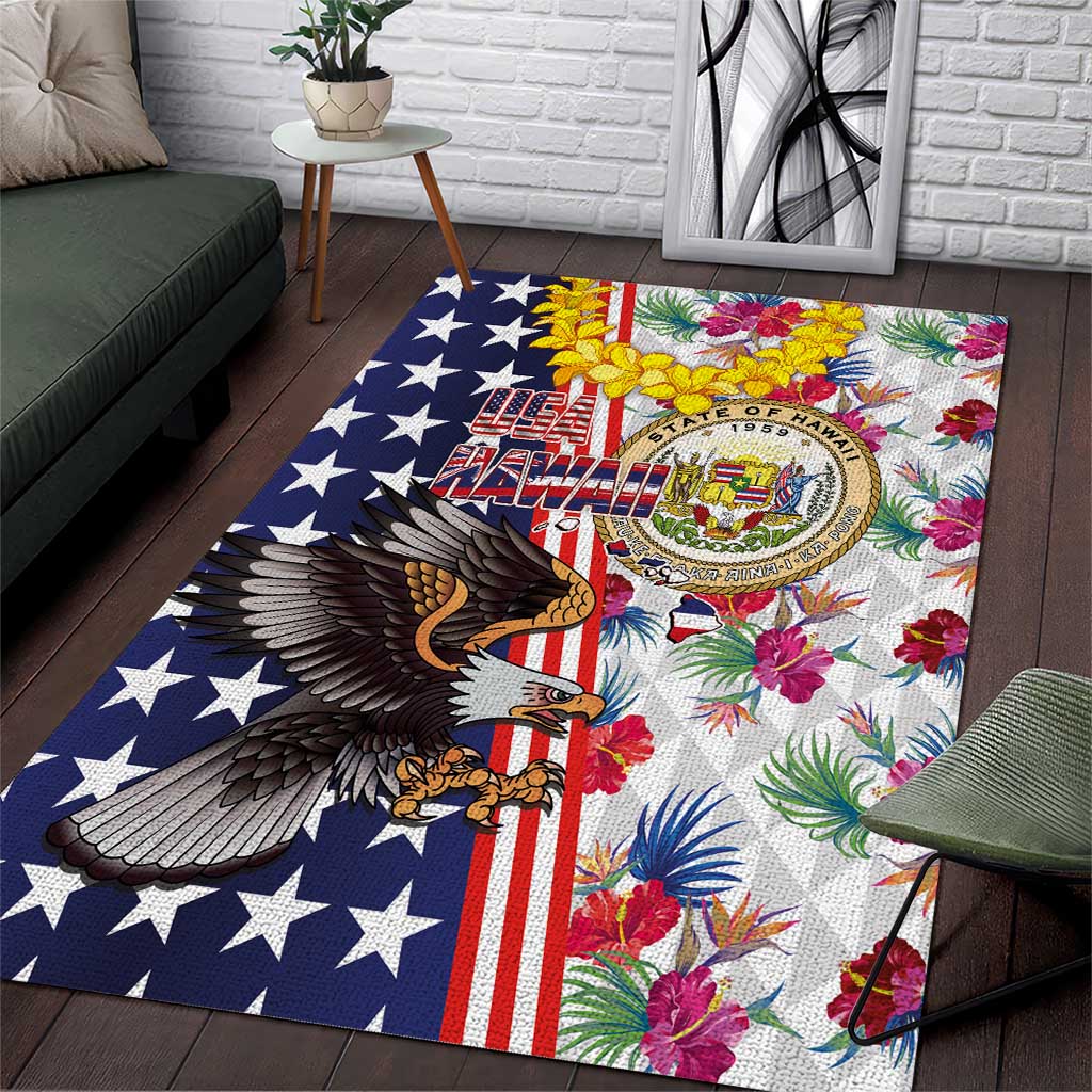 Hawaii and United States Together Area Rug Seal of Hawaii and Bald Eagle - Polynesian Pride