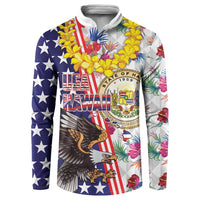 Hawaii and United States Together Button Sweatshirt Seal of Hawaii and Bald Eagle - Polynesian Pride