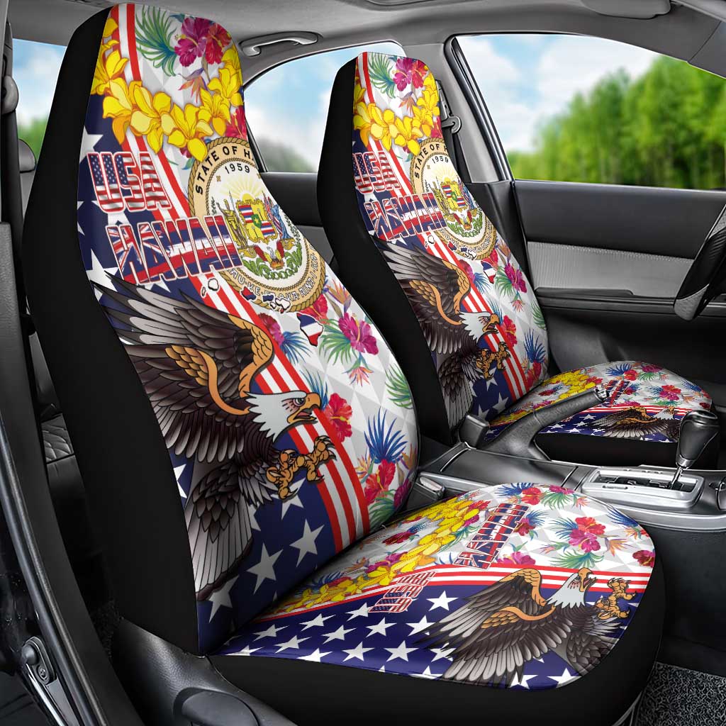 Hawaii and United States Together Car Seat Cover Seal of Hawaii and Bald Eagle - Polynesian Pride
