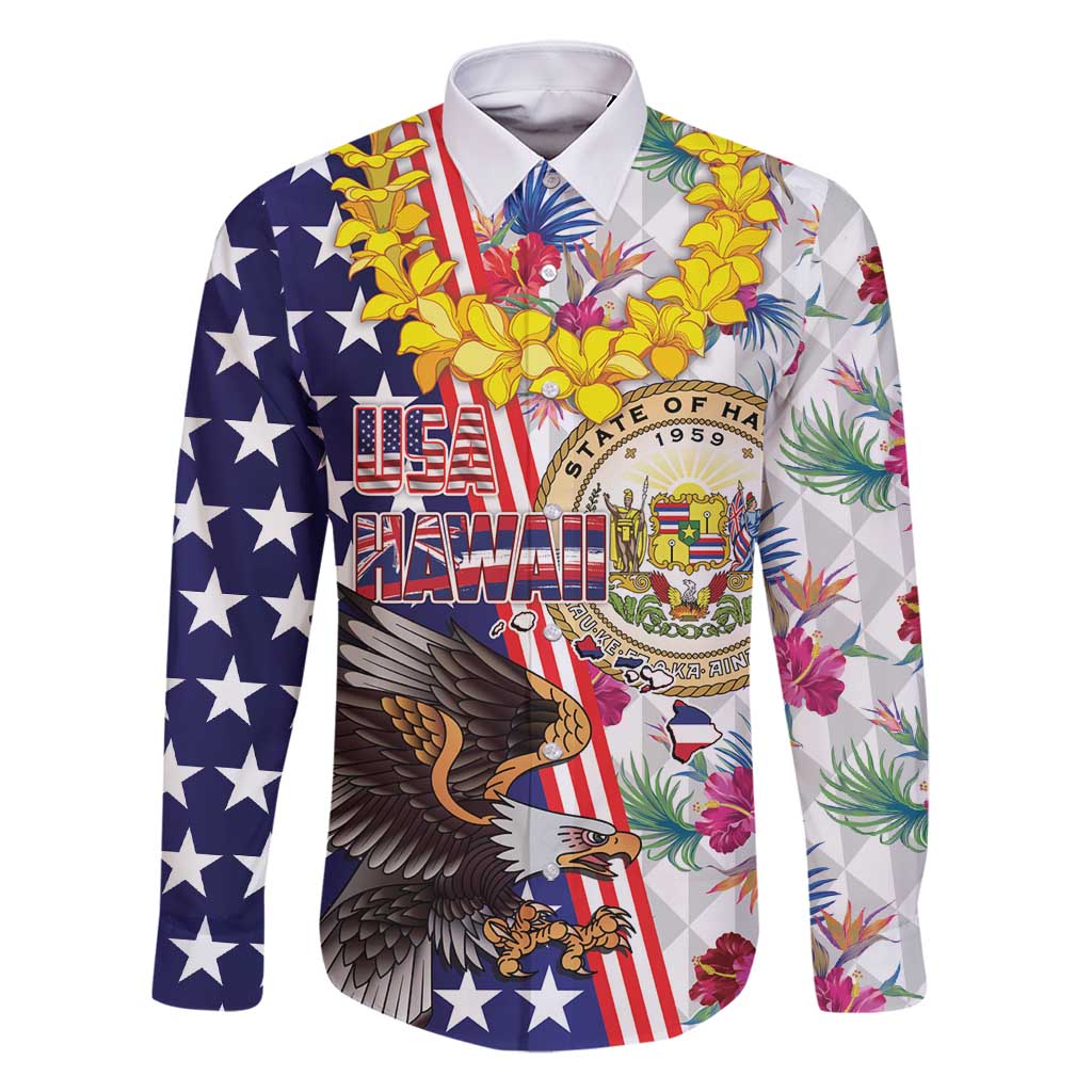 Hawaii and United States Together Family Matching Off Shoulder Short Dress and Hawaiian Shirt Seal of Hawaii and Bald Eagle - Polynesian Pride
