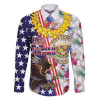 Hawaii and United States Together Family Matching Off Shoulder Short Dress and Hawaiian Shirt Seal of Hawaii and Bald Eagle - Polynesian Pride
