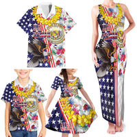 Hawaii and United States Together Family Matching Tank Maxi Dress and Hawaiian Shirt Seal of Hawaii and Bald Eagle - Polynesian Pride