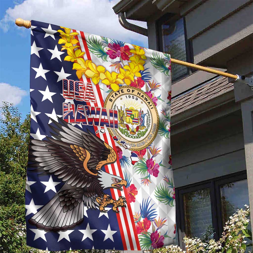Hawaii and United States Together Garden Flag Seal of Hawaii and Bald Eagle - Polynesian Pride