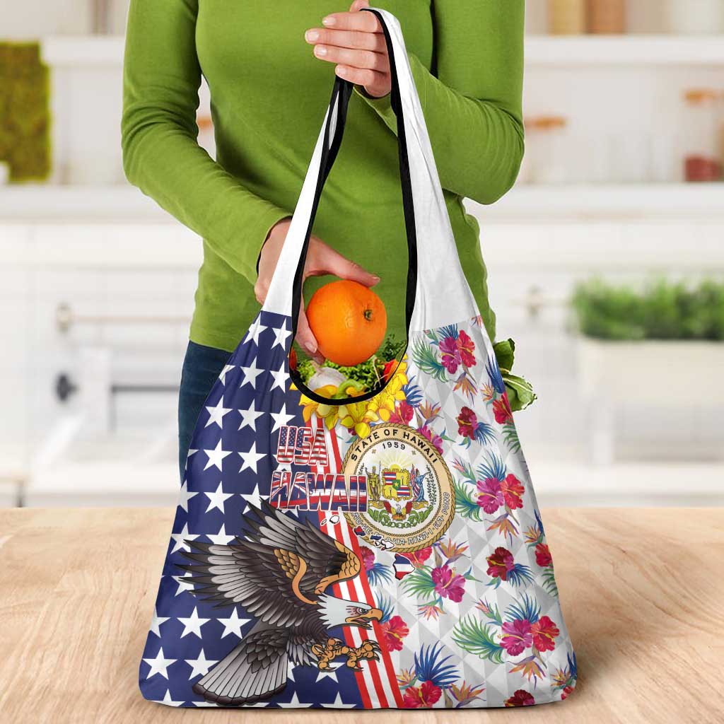 Hawaii and United States Together Grocery Bag Seal of Hawaii and Bald Eagle - Polynesian Pride