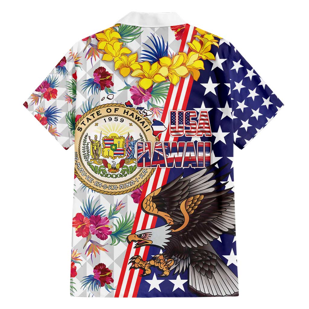 Hawaii and United States Together Hawaiian Shirt Seal of Hawaii and Bald Eagle - Polynesian Pride