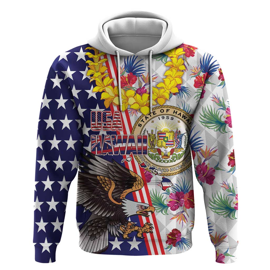 Hawaii and United States Together Hoodie Seal of Hawaii and Bald Eagle - Polynesian Pride