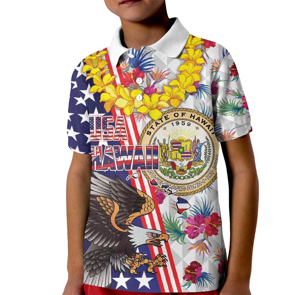 Hawaii and United States Together Kid Polo Shirt Seal of Hawaii and Bald Eagle - Polynesian Pride