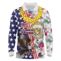 Hawaii and United States Together Long Sleeve Polo Shirt Seal of Hawaii and Bald Eagle - Polynesian Pride