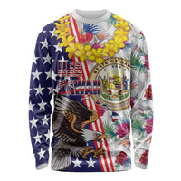 Hawaii and United States Together Long Sleeve Shirt Seal of Hawaii and Bald Eagle - Polynesian Pride