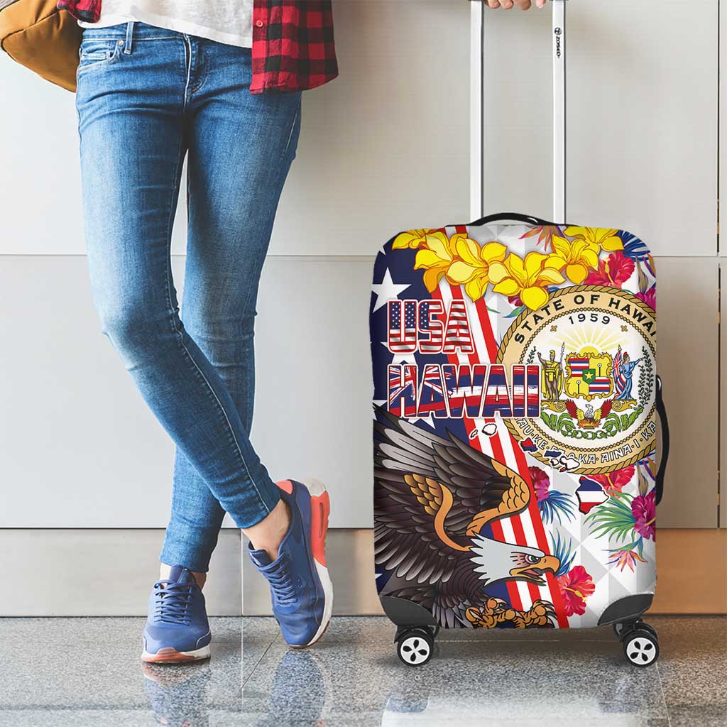Hawaii and United States Together Luggage Cover Seal of Hawaii and Bald Eagle - Polynesian Pride