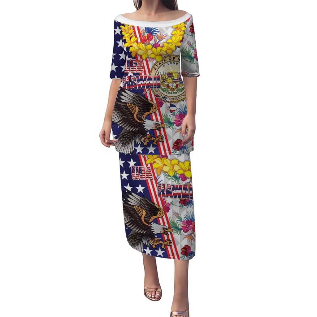 Hawaii and United States Together Puletasi Seal of Hawaii and Bald Eagle - Polynesian Pride