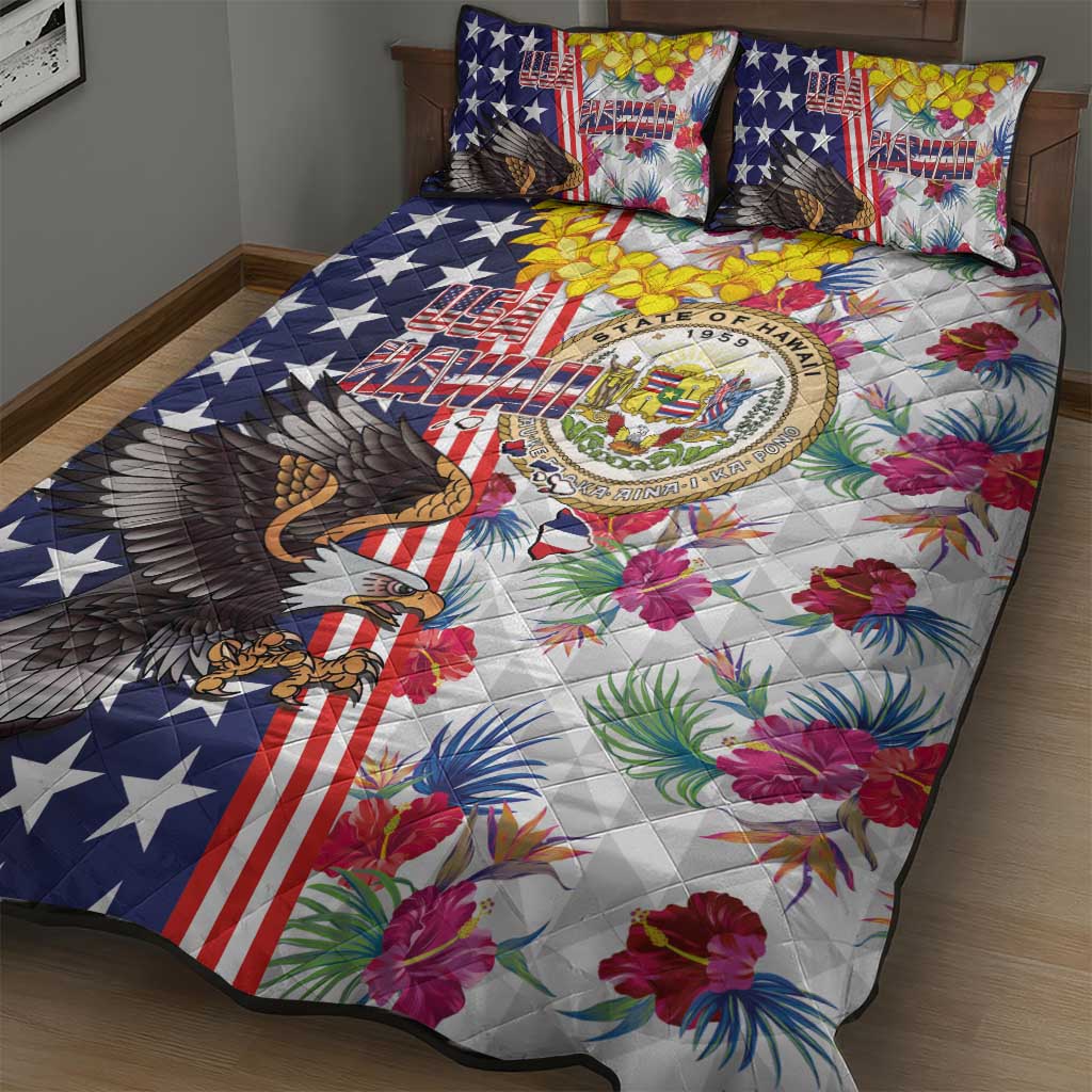 Hawaii and United States Together Quilt Bed Set Seal of Hawaii and Bald Eagle - Polynesian Pride