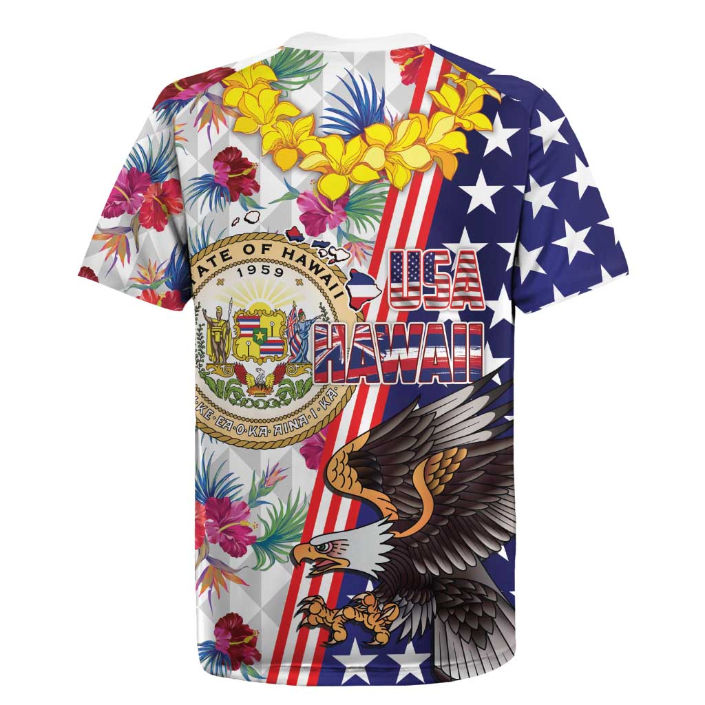 Hawaii and United States Together Rugby Jersey Seal of Hawaii and Bald Eagle - Polynesian Pride