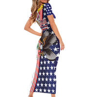 Hawaii and United States Together Short Sleeve Bodycon Dress Seal of Hawaii and Bald Eagle - Polynesian Pride