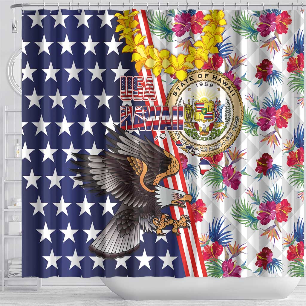 Hawaii and United States Together Shower Curtain Seal of Hawaii and Bald Eagle - Polynesian Pride