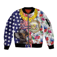 Hawaii and United States Together Sleeve Zip Bomber Jacket Seal of Hawaii and Bald Eagle - Polynesian Pride