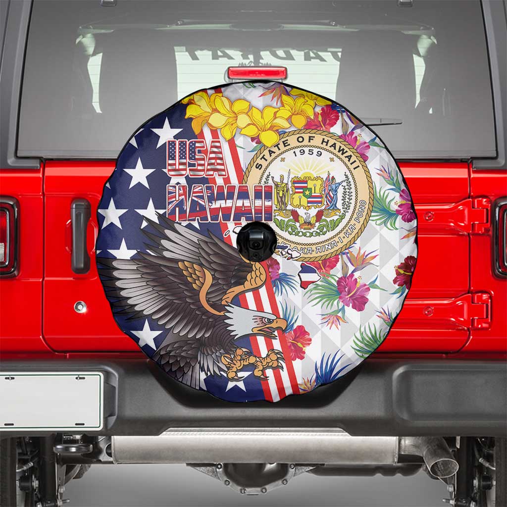 Hawaii and United States Together Spare Tire Cover Seal of Hawaii and Bald Eagle - Polynesian Pride