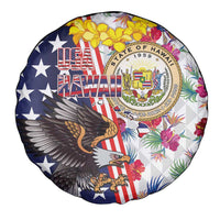 Hawaii and United States Together Spare Tire Cover Seal of Hawaii and Bald Eagle - Polynesian Pride
