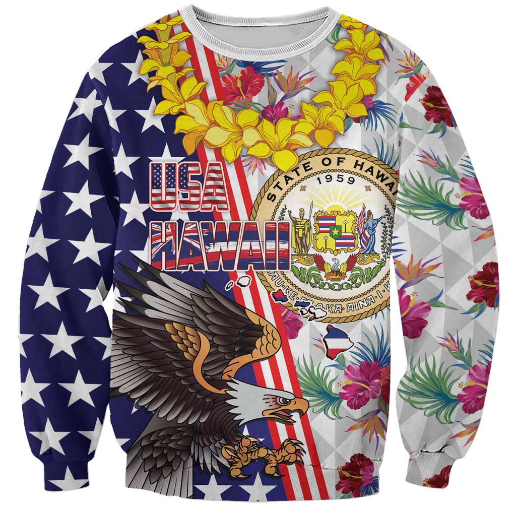 Hawaii and United States Together Sweatshirt Seal of Hawaii and Bald Eagle - Polynesian Pride