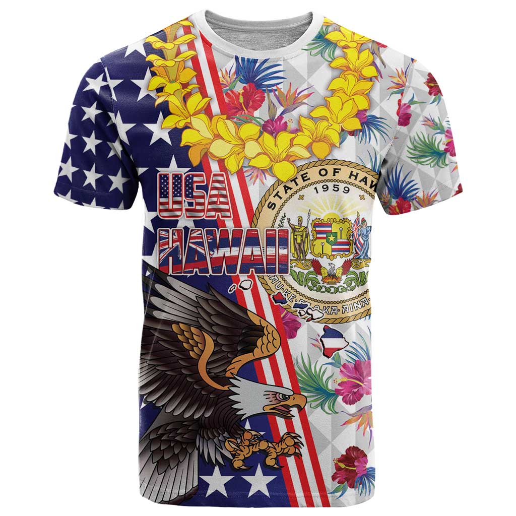Hawaii and United States Together T Shirt Seal of Hawaii and Bald Eagle - Polynesian Pride