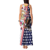 Hawaii and United States Together Tank Maxi Dress Seal of Hawaii and Bald Eagle - Polynesian Pride