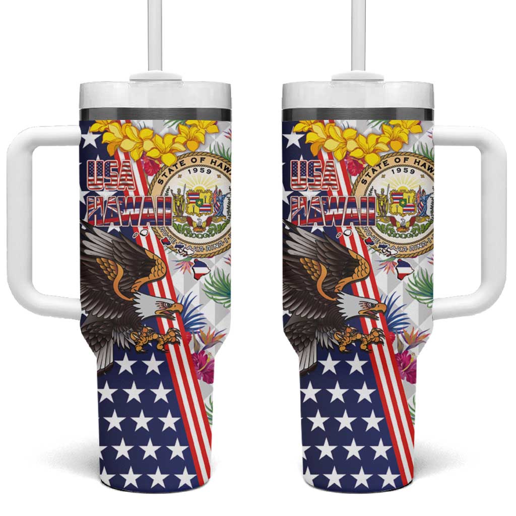 Hawaii and United States Together Tumbler With Handle Seal of Hawaii and Bald Eagle - Polynesian Pride