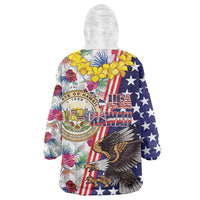 Hawaii and United States Together Wearable Blanket Hoodie Seal of Hawaii and Bald Eagle - Polynesian Pride