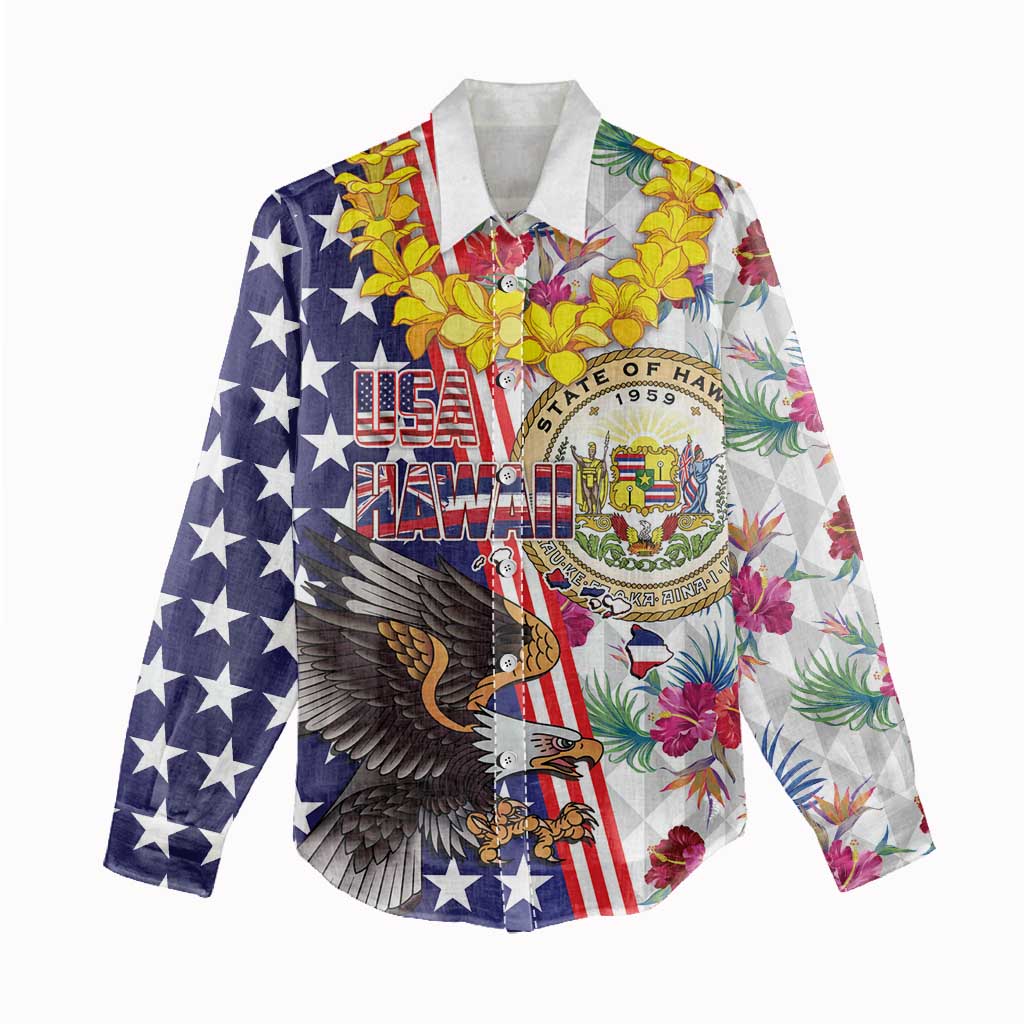 Hawaii and United States Together Women Casual Shirt Seal of Hawaii and Bald Eagle - Polynesian Pride