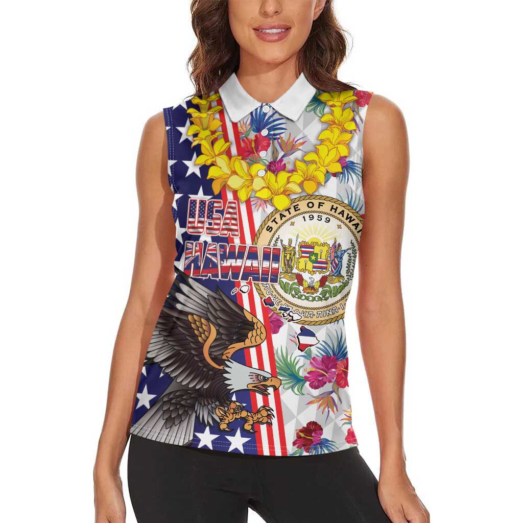 Hawaii and United States Together Women Sleeveless Polo Shirt Seal of Hawaii and Bald Eagle - Polynesian Pride