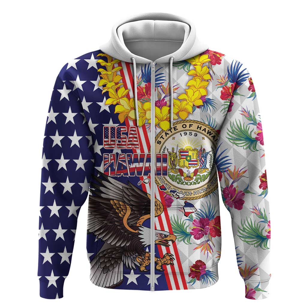 Hawaii and United States Together Zip Hoodie Seal of Hawaii and Bald Eagle - Polynesian Pride