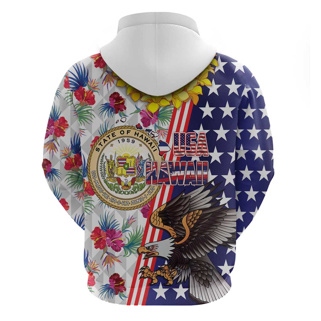 Hawaii and United States Together Zip Hoodie Seal of Hawaii and Bald Eagle - Polynesian Pride