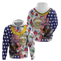 Hawaii and United States Together Zip Hoodie Seal of Hawaii and Bald Eagle - Polynesian Pride