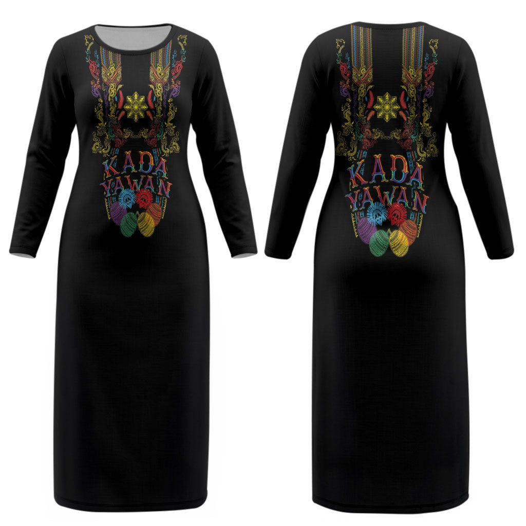 Philippines Kadayawan Festival Couples Matching Long Sleeve Bodycon Dress and Hawaiian Shirt Polynesian Tribal Art Barong Style LT03 - Polynesian Pride