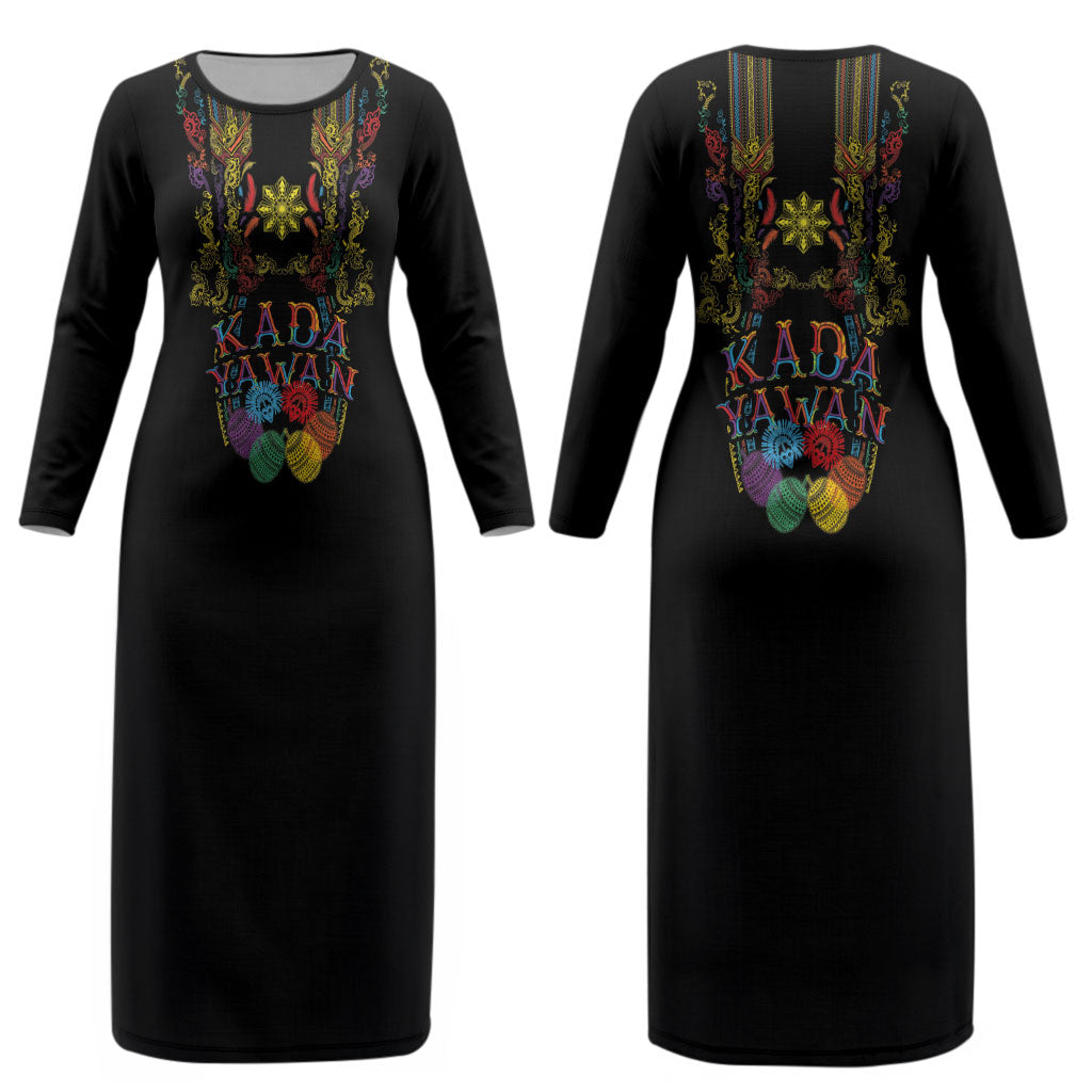 Philippines Kadayawan Festival Couples Matching Long Sleeve Bodycon Dress and Long Sleeve Button Shirt Polynesian Tribal Art Barong Style LT03 - Polynesian Pride