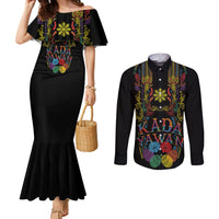 Philippines Kadayawan Festival Couples Matching Mermaid Dress and Long Sleeve Button Shirt Polynesian Tribal Art Barong Style