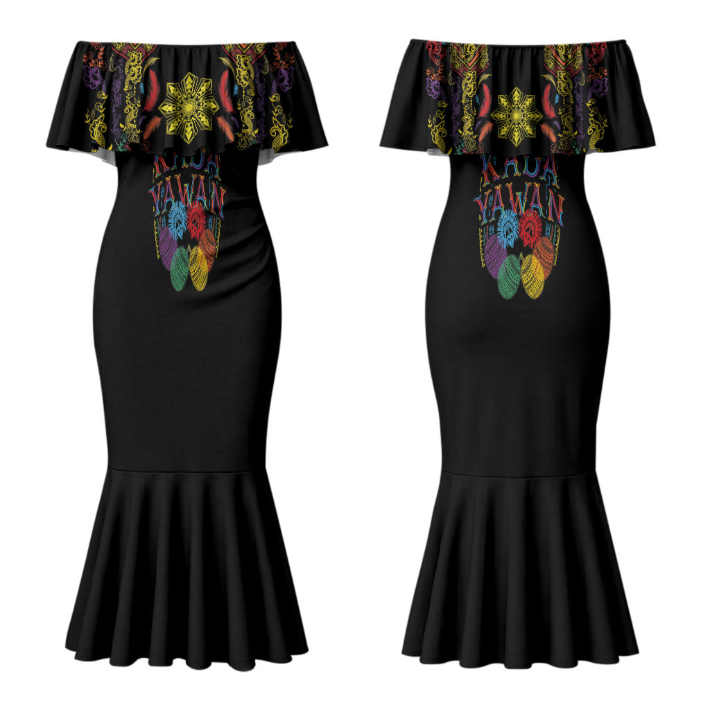 Philippines Kadayawan Festival Couples Matching Mermaid Dress and Long Sleeve Button Shirt Polynesian Tribal Art Barong Style LT03 - Polynesian Pride