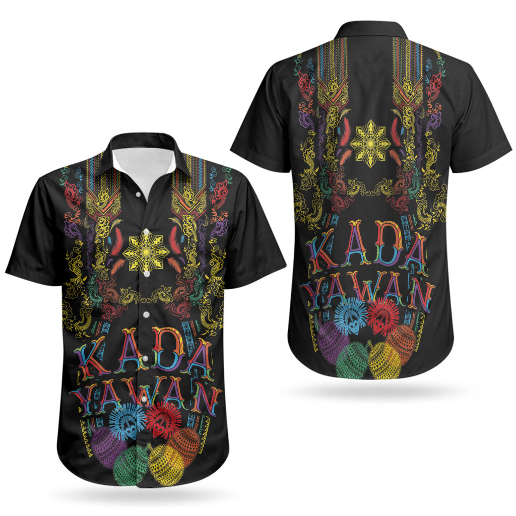 Philippines Kadayawan Festival Couples Matching Off Shoulder Short Dress and Hawaiian Shirt Polynesian Tribal Art Barong Style LT03 - Polynesian Pride