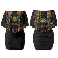 Philippines Kadayawan Festival Couples Matching Off Shoulder Short Dress and Long Sleeve Button Shirt Polynesian Tribal Art Barong Style LT03 - Polynesian Pride