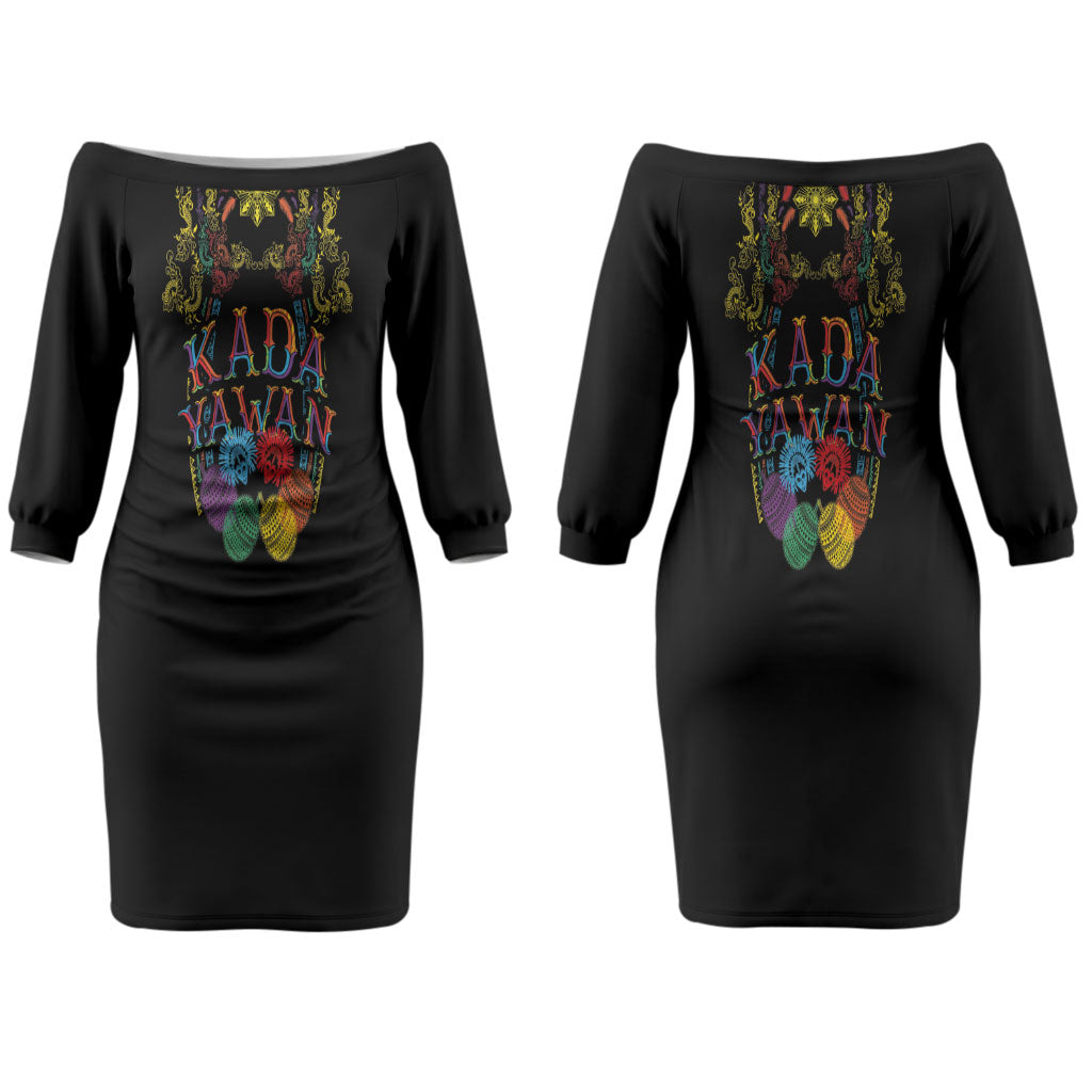 Philippines Kadayawan Festival Couples Matching Off The Shoulder Long Sleeve Dress and Hawaiian Shirt Polynesian Tribal Art Barong Style LT03 - Polynesian Pride
