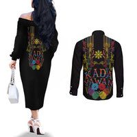 Philippines Kadayawan Festival Couples Matching Off The Shoulder Long Sleeve Dress and Long Sleeve Button Shirt Polynesian Tribal Art Barong Style