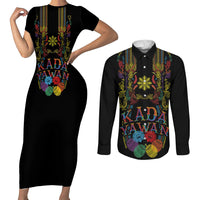Philippines Kadayawan Festival Couples Matching Short Sleeve Bodycon Dress and Long Sleeve Button Shirt Polynesian Tribal Art Barong Style
