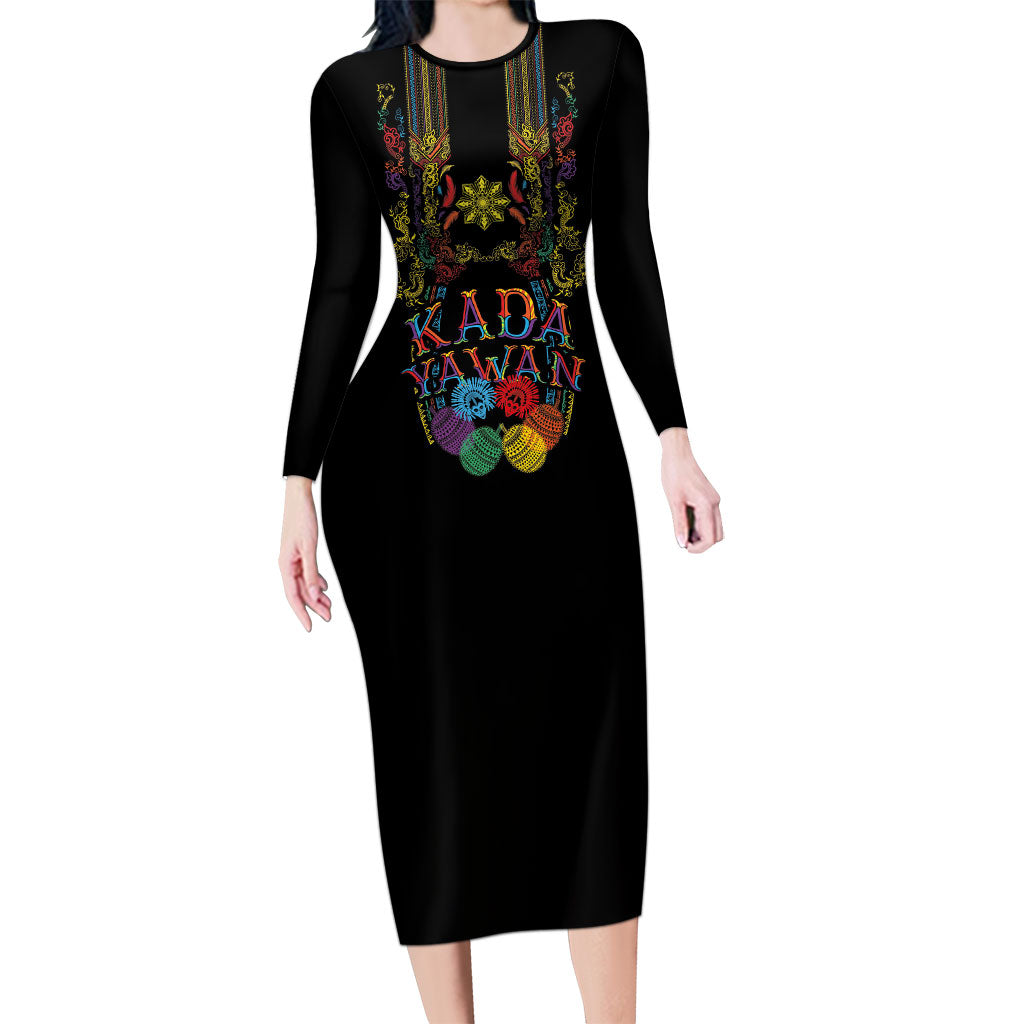 Philippines Kadayawan Festival Family Matching Long Sleeve Bodycon Dress and Hawaiian Shirt Polynesian Tribal Art Barong Style