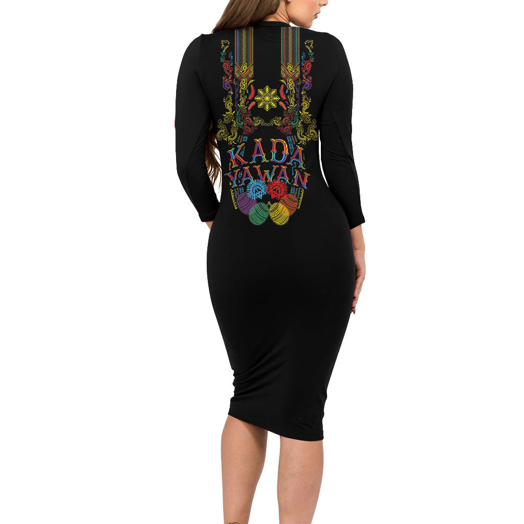 Philippines Kadayawan Festival Family Matching Long Sleeve Bodycon Dress and Hawaiian Shirt Polynesian Tribal Art Barong Style