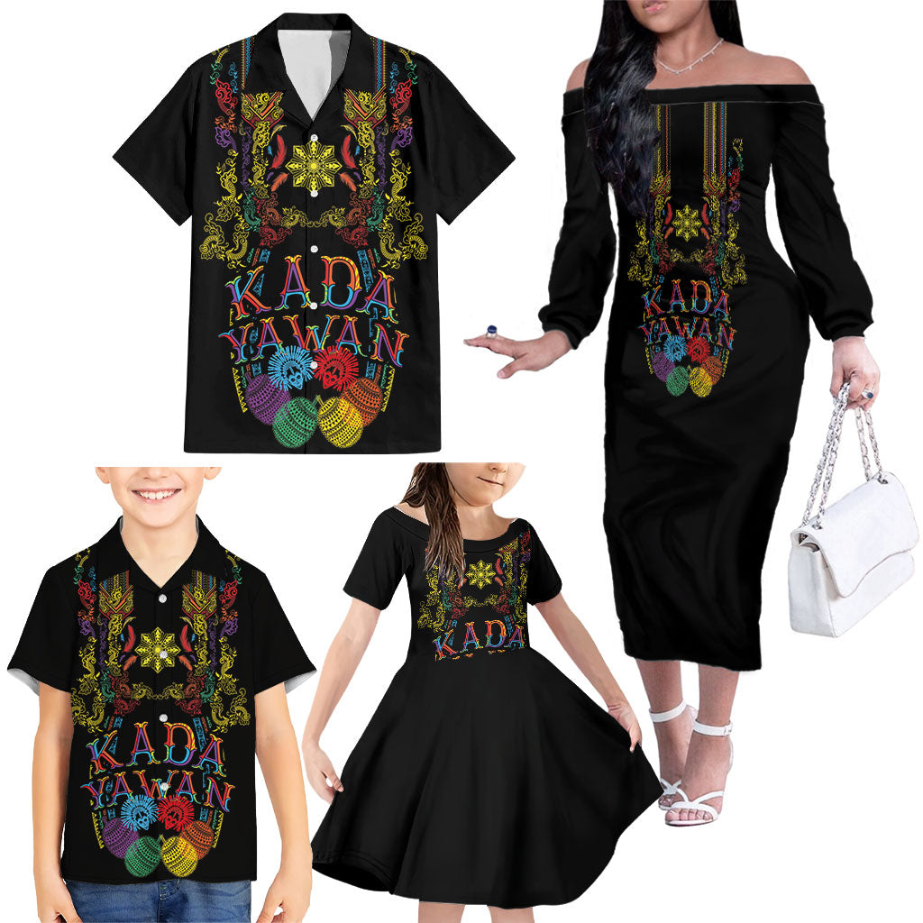Philippines Kadayawan Festival Family Matching Off The Shoulder Long Sleeve Dress and Hawaiian Shirt Polynesian Tribal Art Barong Style